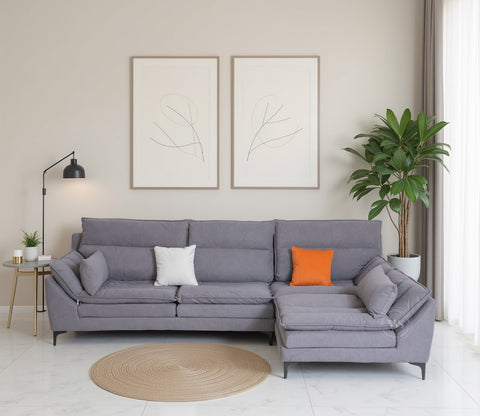 Arnett Premium L shape Fabric Sofa (Grey)
