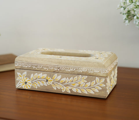 Adiva Floral Hand Painted Wooden Tissue Holder Box