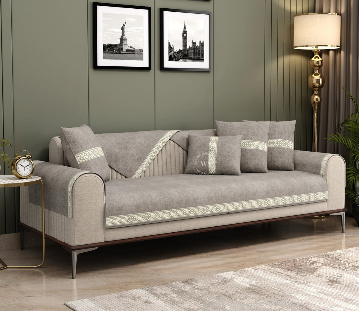 Cambridge 3 Seater Premium Sofa Cover - Set of 9 (Latte Beige)