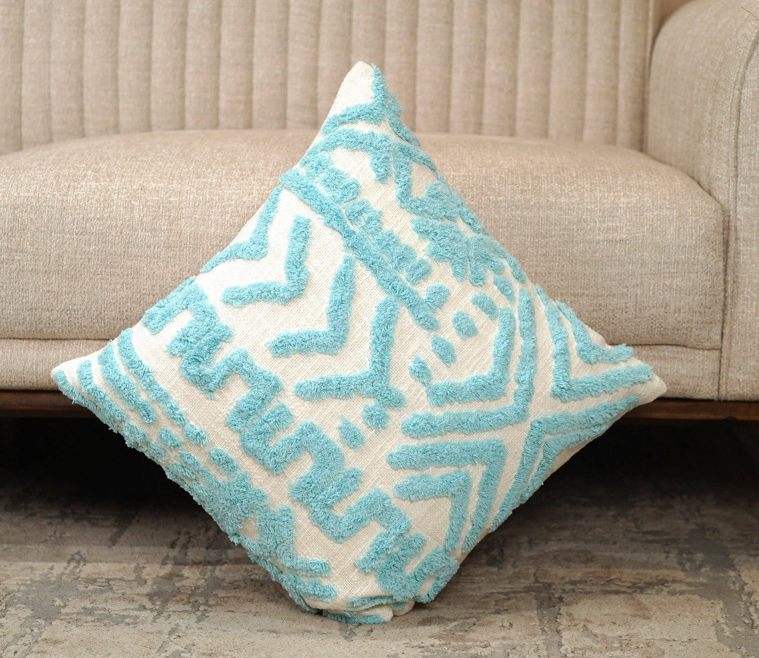 Cotton 100% Tufted Cushion Cover Set of 1 (Blue, 18 x 18 Inch)