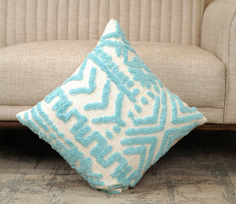 Cotton 100% Tufted Cushion Cover Set of 1 (Blue, 18 x 18 Inch)