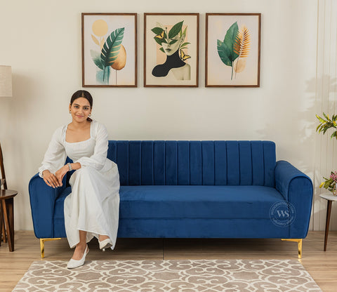 Medusa 3 Seater Fabric Sofa (Velvet, Indigo Blue)