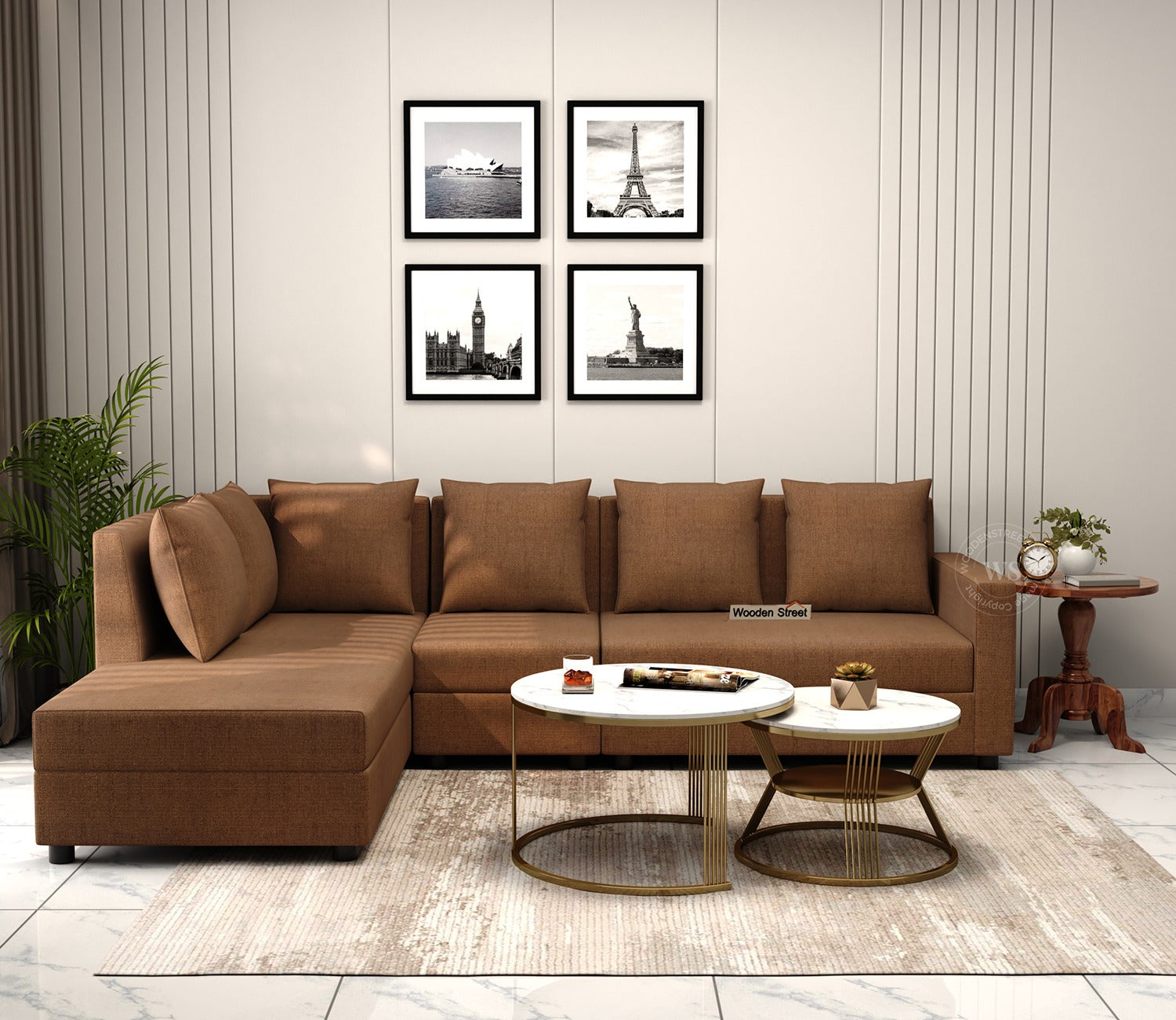 Sible L-Shape 6 Seater Left Aligned Fabric Sofa (Cotton, Mocha Brown)