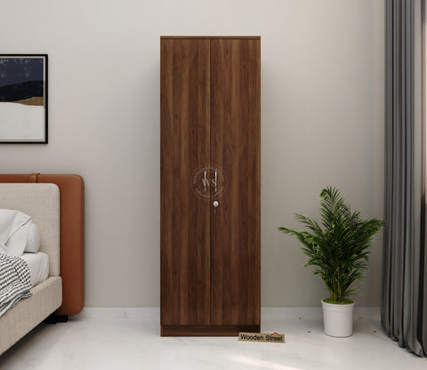 Lillian 2 Door Wardrobe with Drawer Storage and Hanging Rod (Columbian Walnut Finish)