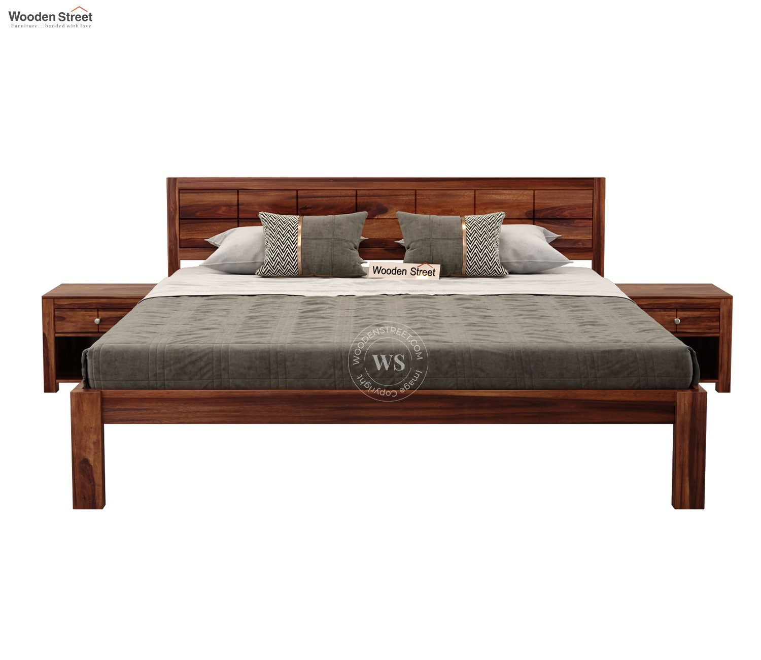 Brixton Sheesham Wood Bed Without Storage (Queen Size, Honey Finish)