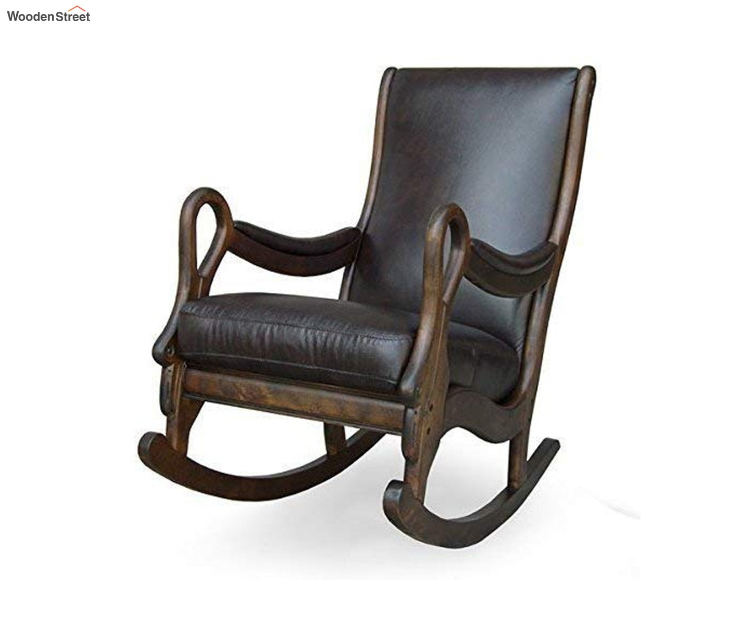 Bella Wooden Classic and Antique Leatherite Rocking Chair/Easy Aaram Chair for Back Pain/Relaxing Chair