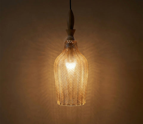 Miera Hanging Pendant Light with Carved Glass Shade (Amber)