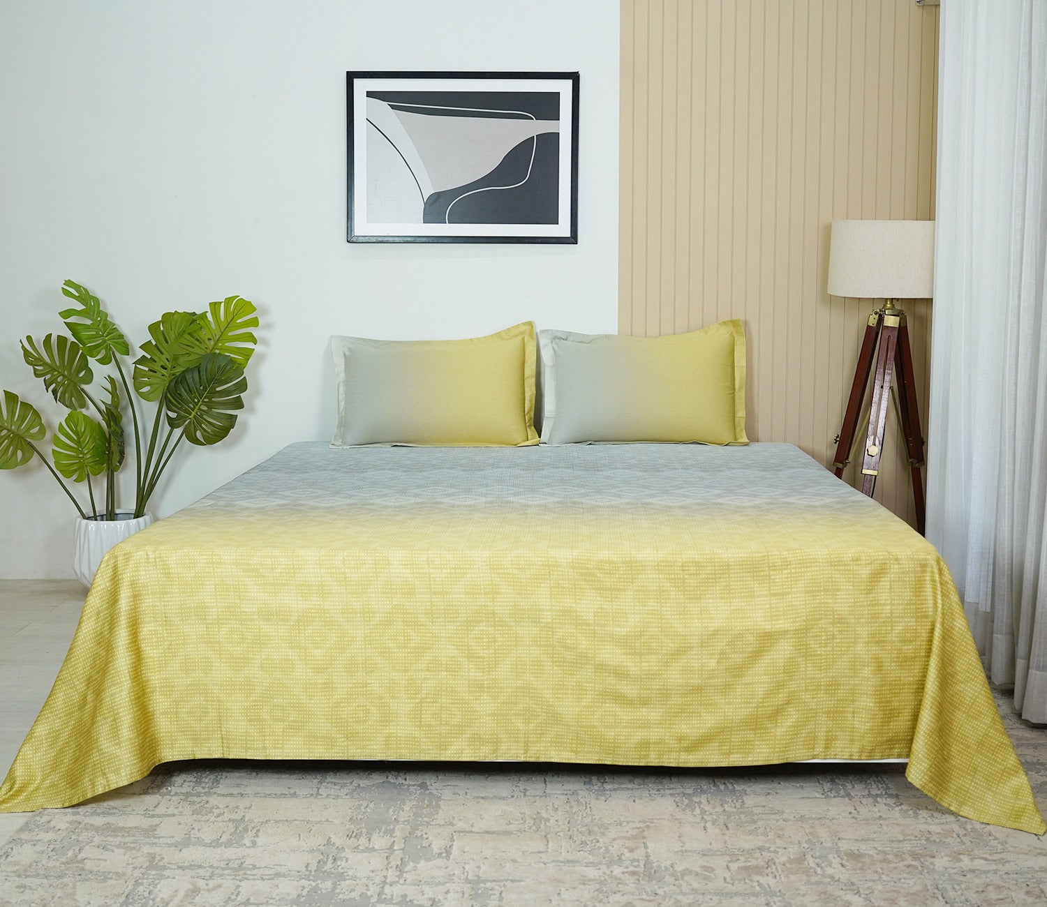 Rhombo 300 TC Flat Pure Cotton King Size Bedsheet With 2 Pillow Covers (Mustard)