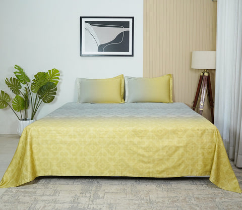 Rhombo 300 TC Flat Pure Cotton King Size Bedsheet With 2 Pillow Covers (Mustard)
