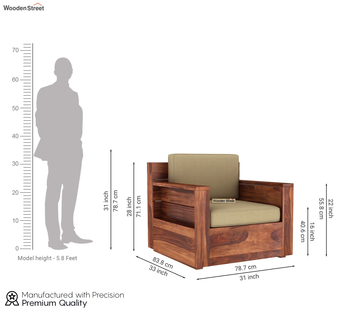 Marriott 1 Seater Wooden Sofa (Honey Irish Cream)