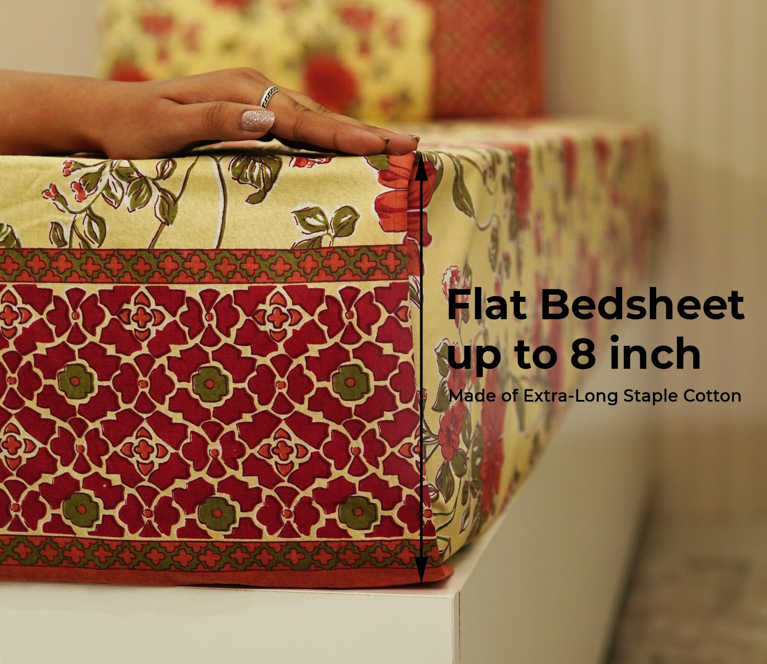 120 TC Floral Jaipuri Printed Cotton Double Bedsheet With 2 Pillow Cover