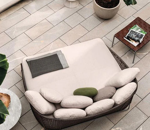 Brown Outdoor Patio Daybed With Cream Cushions