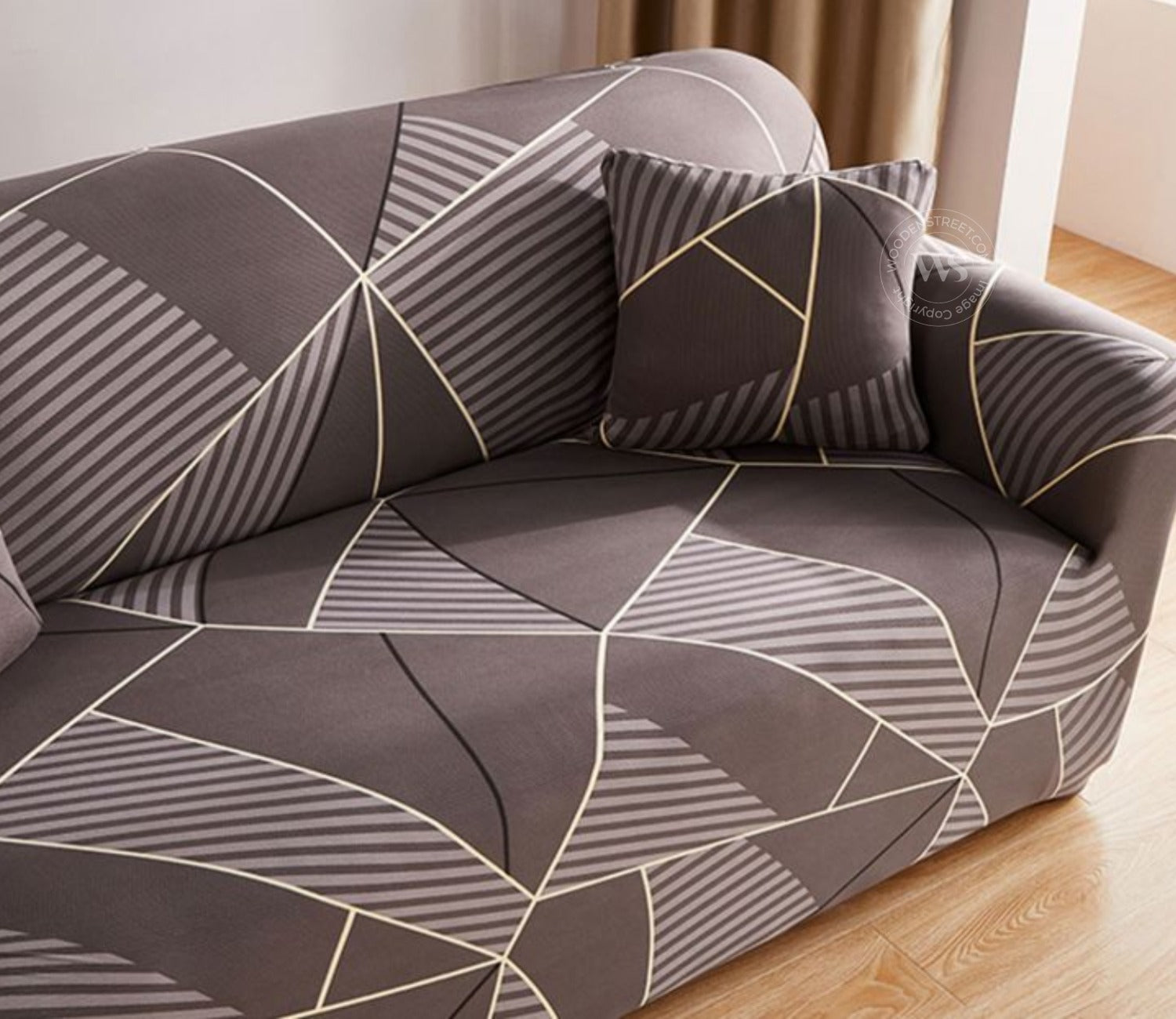 Cason Modern Abstract Printed Polyester Spandex 3 Seater Sofa Cover (Grey)