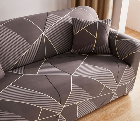 Cason Modern Abstract Printed Polyester Spandex 3 Seater Sofa Cover (Grey)