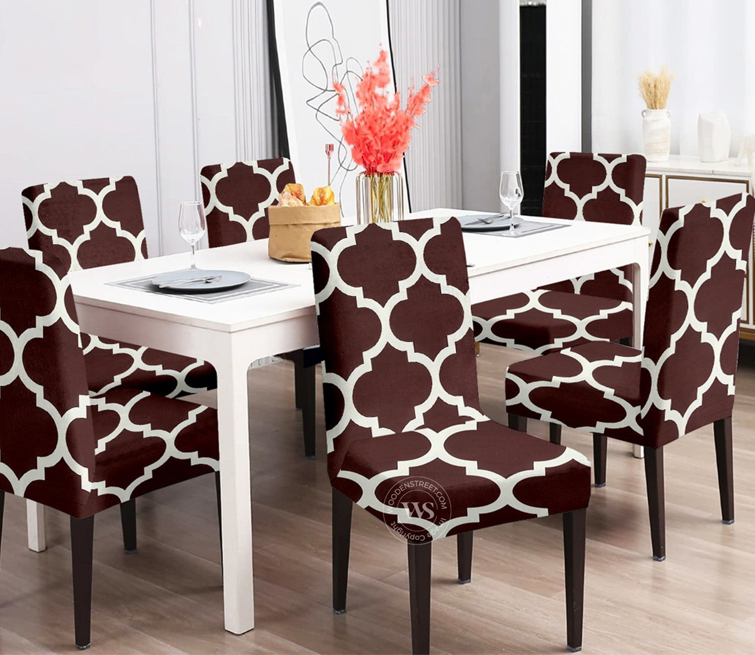 Terria Printed Polyester Spandex Chair Cover - Set of 6 (Brown)