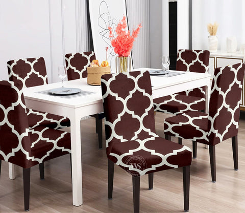Terria Printed Polyester Spandex Chair Cover - Set of 6 (Brown)