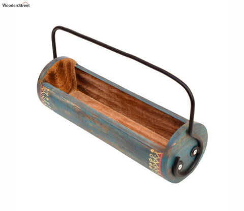 Blue Colour Wooden Snack Server In Exotic Shape With Stylish Metal Handle