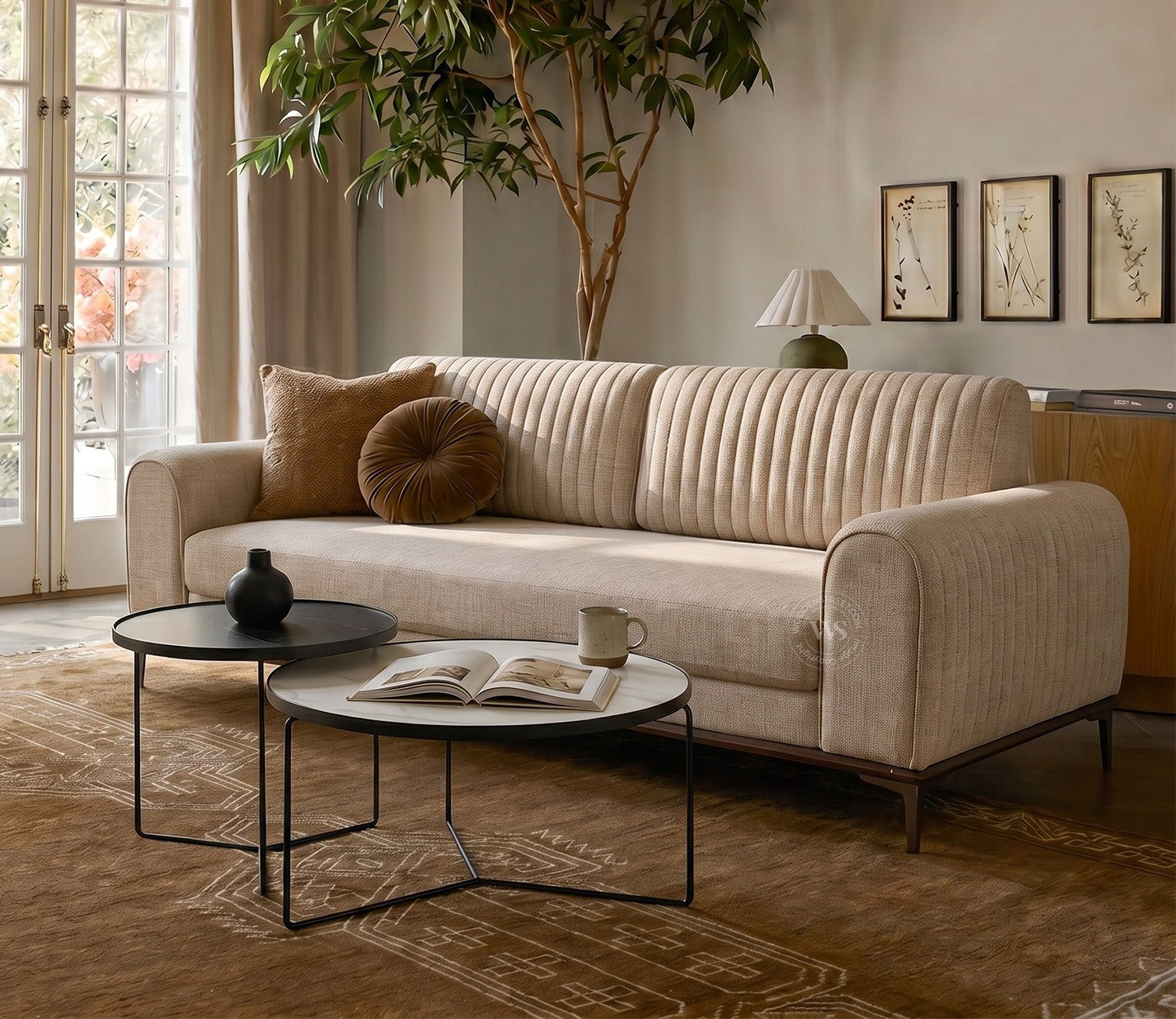 Lorenz 3 Seater Lounger Sofa With Tilt Adjust Headrest (Cotton, Jade Ivory)