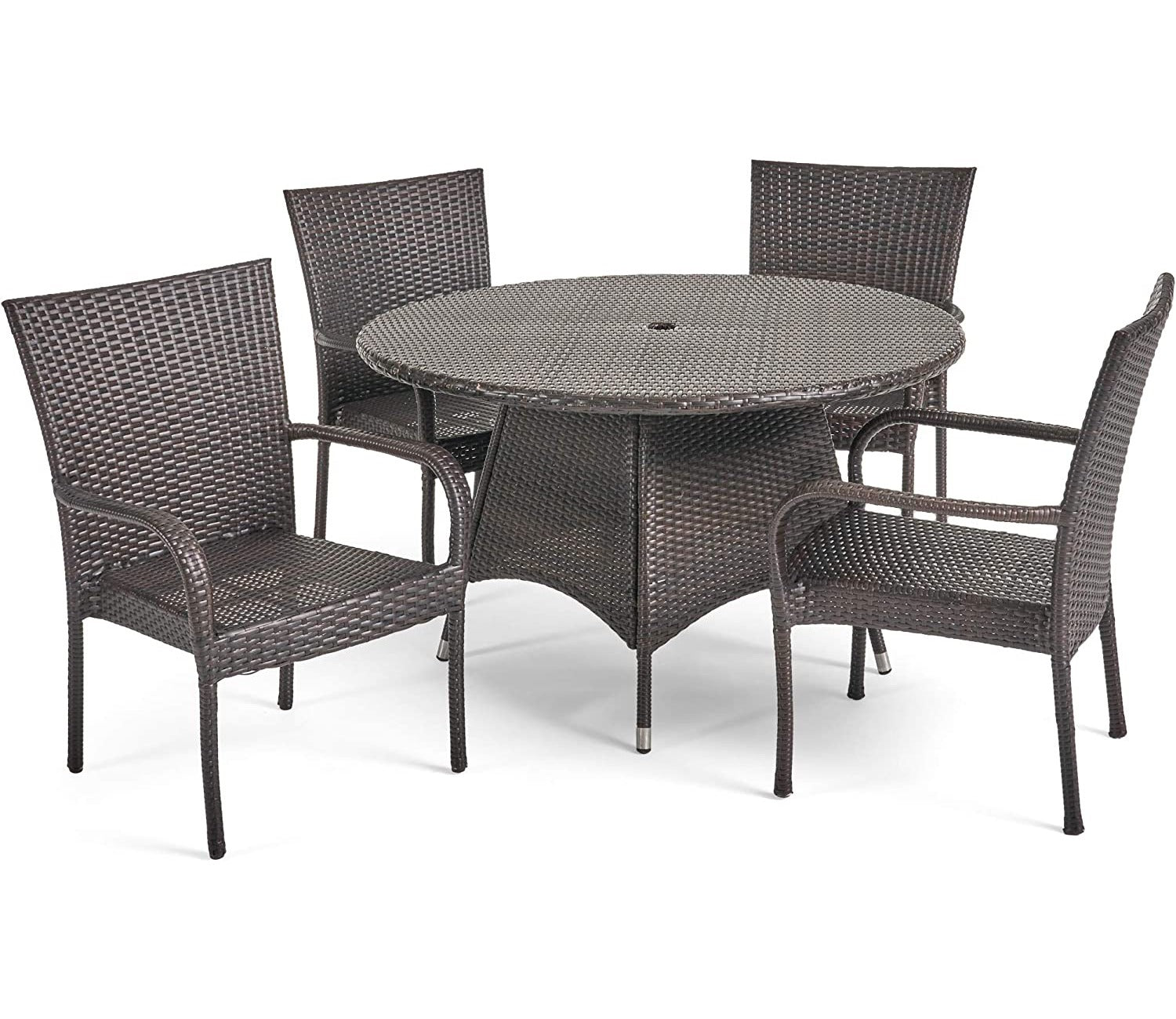 Dark Brown Wicker And Rattan 4 Seater Dining Outdoor Patio Set