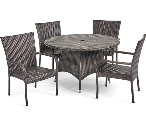 Dark Brown Wicker And Rattan 4 Seater Dining Outdoor Patio Set