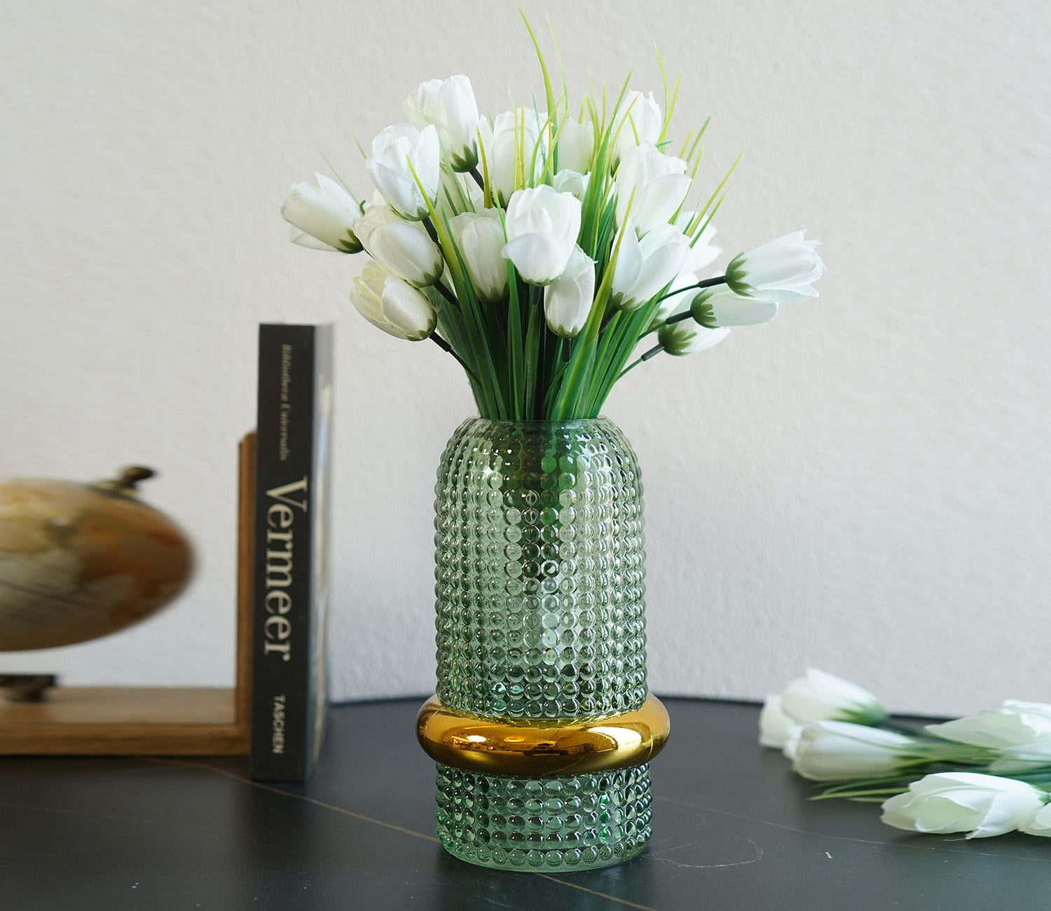 Blissful Bunch Of Roses Artificial Flower- Set Of 5 (White)