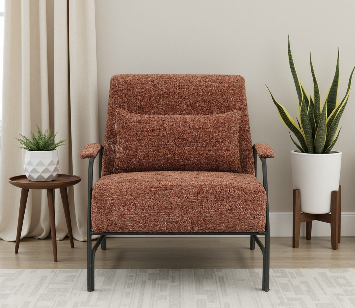 Kew Upholstered Fabric Lounge Chair with Metal Frame (Rust Orange)