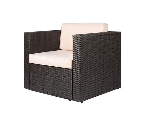 Dark Brown Rattan And Wicker Garden Sofa Cum Chair With Cream Cushions