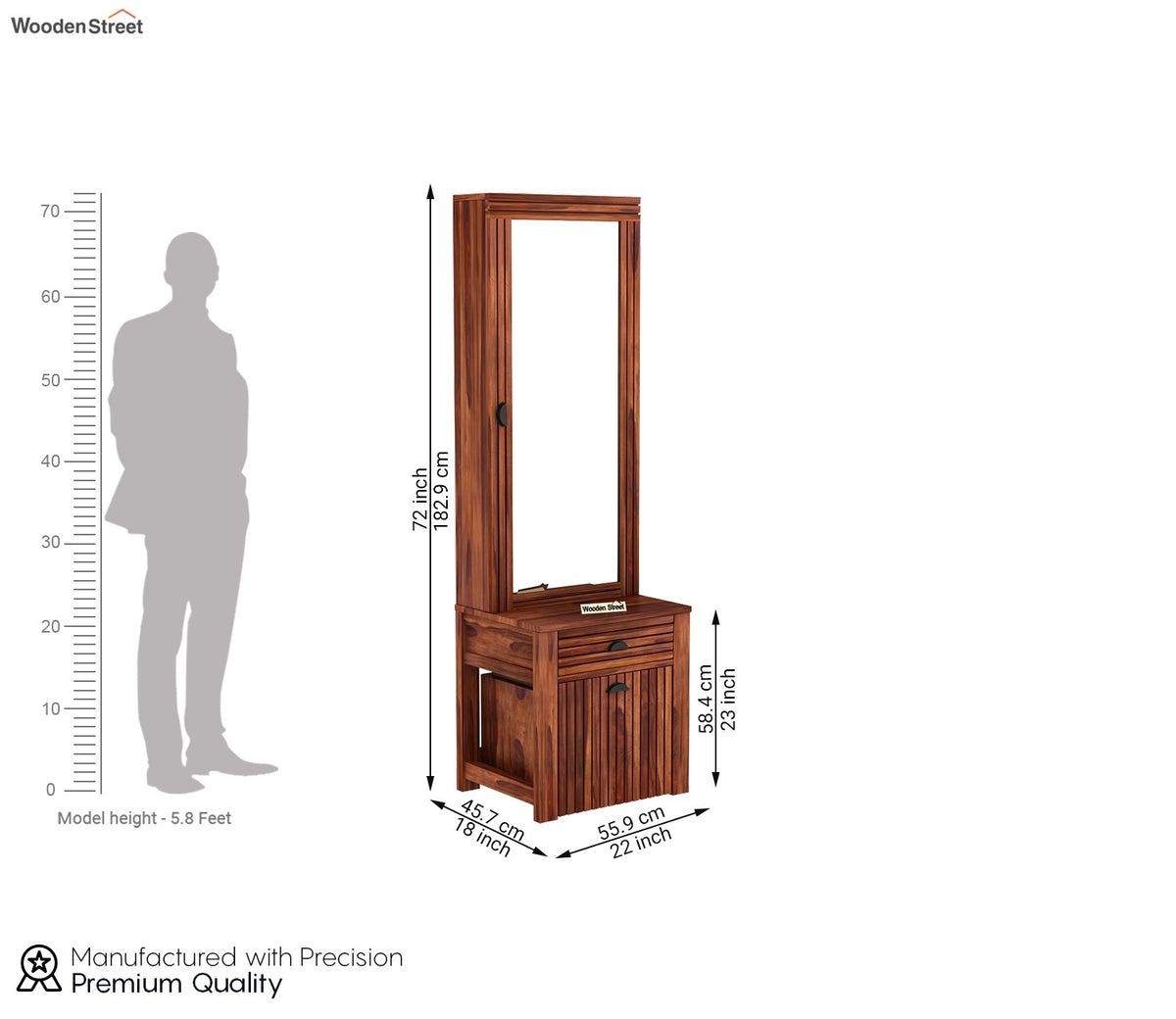 Felner Dressing Table with Stool and Storage (Honey Finish)