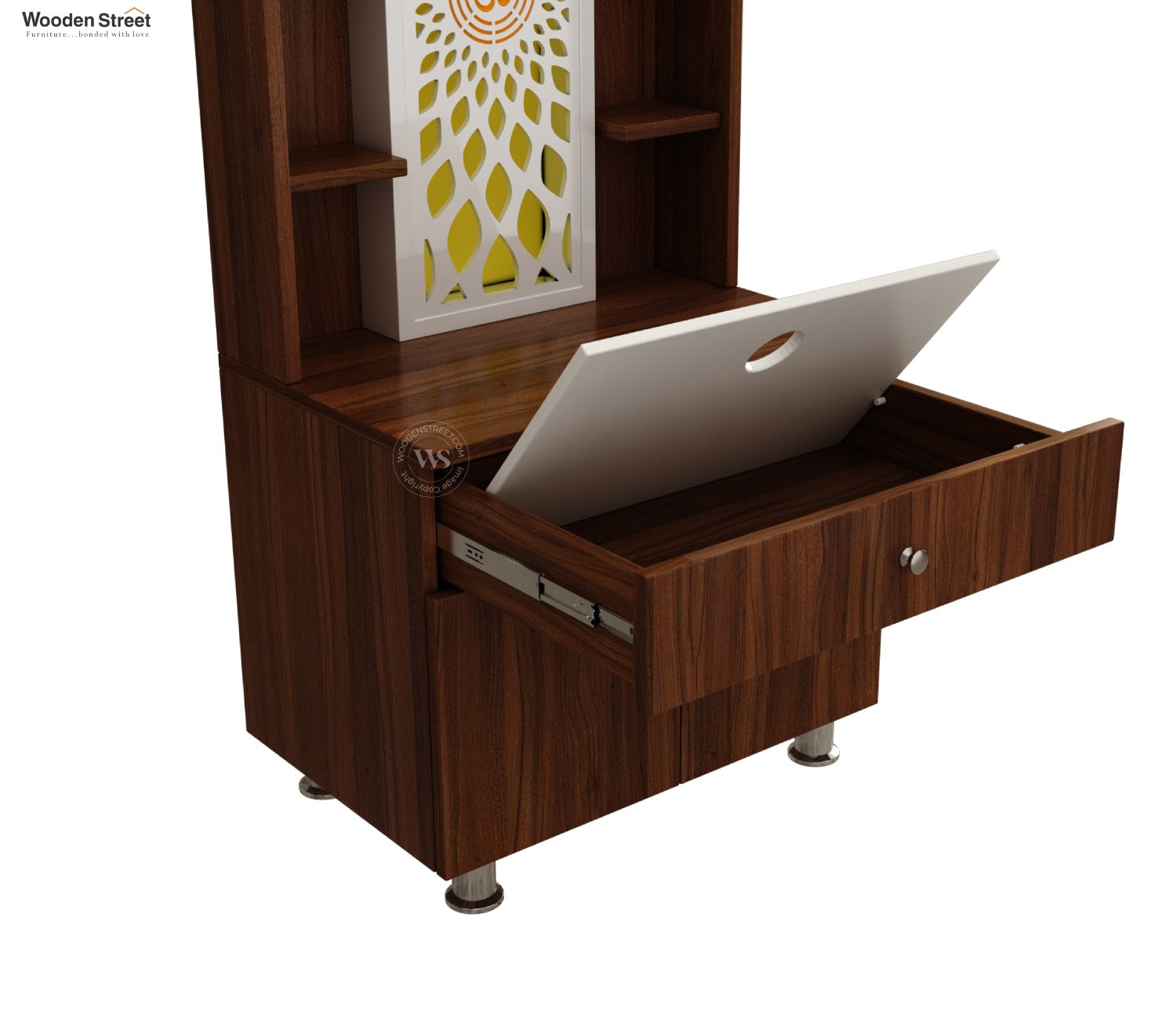 Vidyut Engineered Wood Home Temple With Inbuilt LED Light System (Exotic Teak)