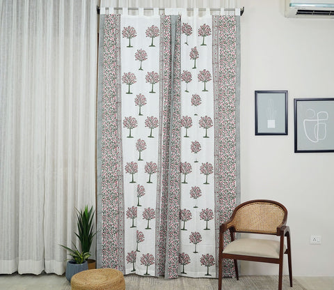 Happy Tree Jaal 1 Piece Curtain (White, 7 Feet)