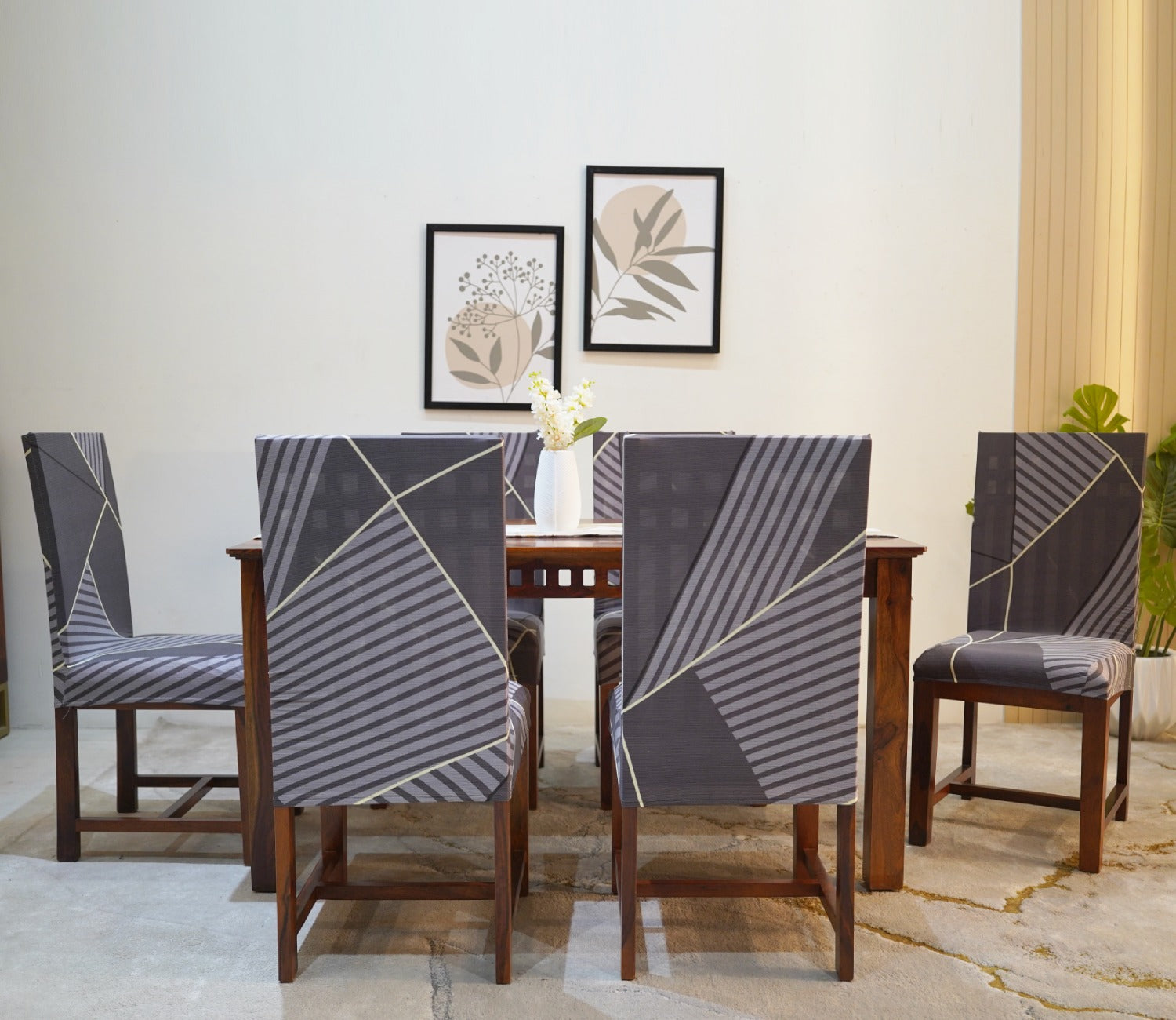 Cason Elastic Abstract Printed Polyester Spandex Dining Chair Cover Set Of 1 (Grey)