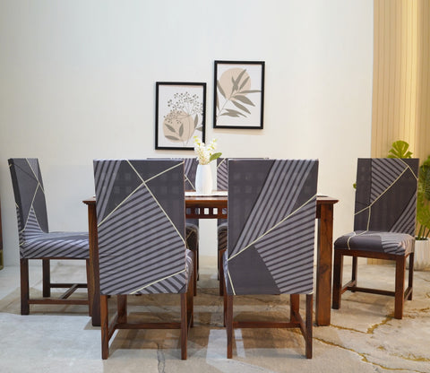 Cason Elastic Abstract Printed Polyester Spandex Dining Chair Cover Set Of 1 (Grey)