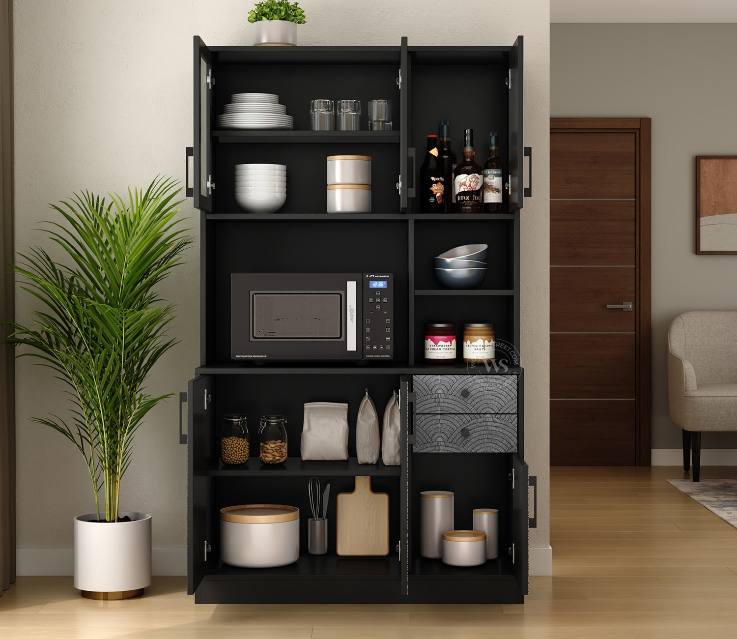 Basilic Engineered Wood Kitchen Cabinet with Textured Front & Ample Storage Space (Scallop Pattern)