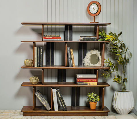 Crossroads Sheesham Wood Bookshelf with Multi-Level Open Storage (Teak Finish)