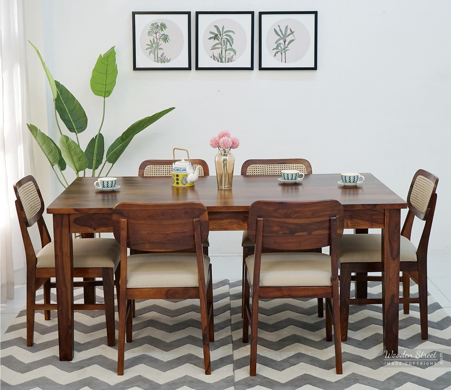 Mcbeth - Trois 6 Seater Dining Set (Honey Finish)