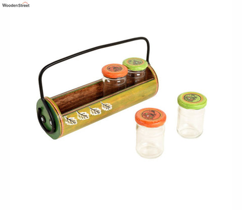 Lemon Green Glass Jars With Wooden Stand