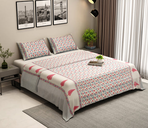 200 TC Double Bed Sheet - Bloom Shay Cotton Bedsheet King Size With 2 Pillow Cover