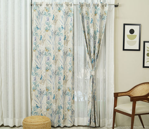 Butterfly 1 Piece Light-Filtering Curtain (Blue, 7 Feet)