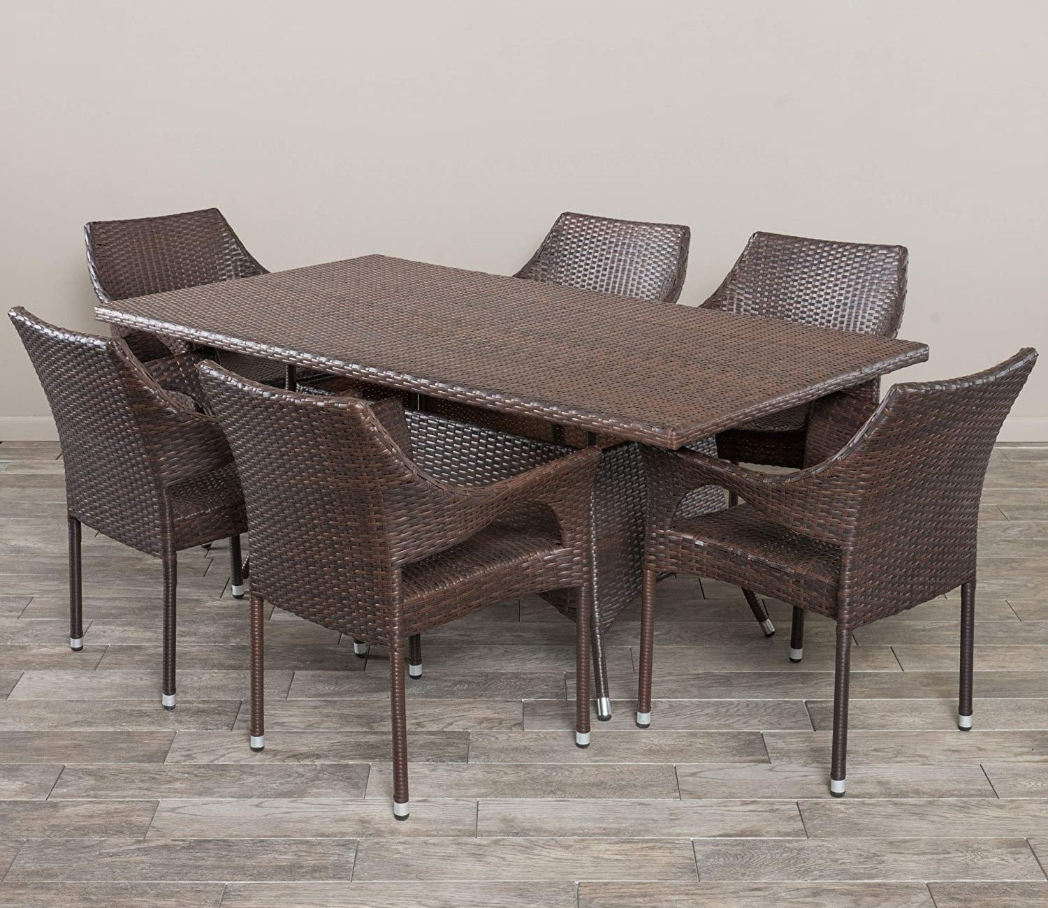 Dark Brown Rattan And Wicker Dinning Patio Set