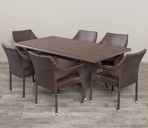 Dark Brown Rattan And Wicker Dinning Patio Set