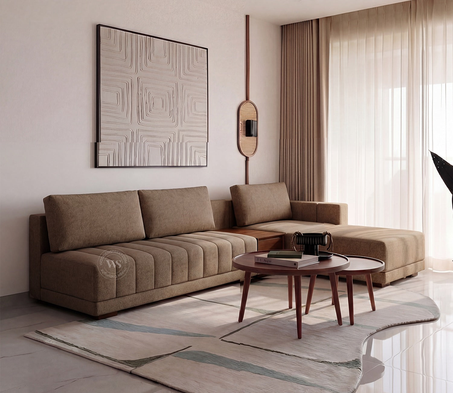 Oasis L-Shape Right Aligned Sectional Sofa (Sand Brown)