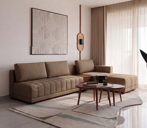 Oasis L-Shape Right Aligned Sectional Sofa (Sand Brown)