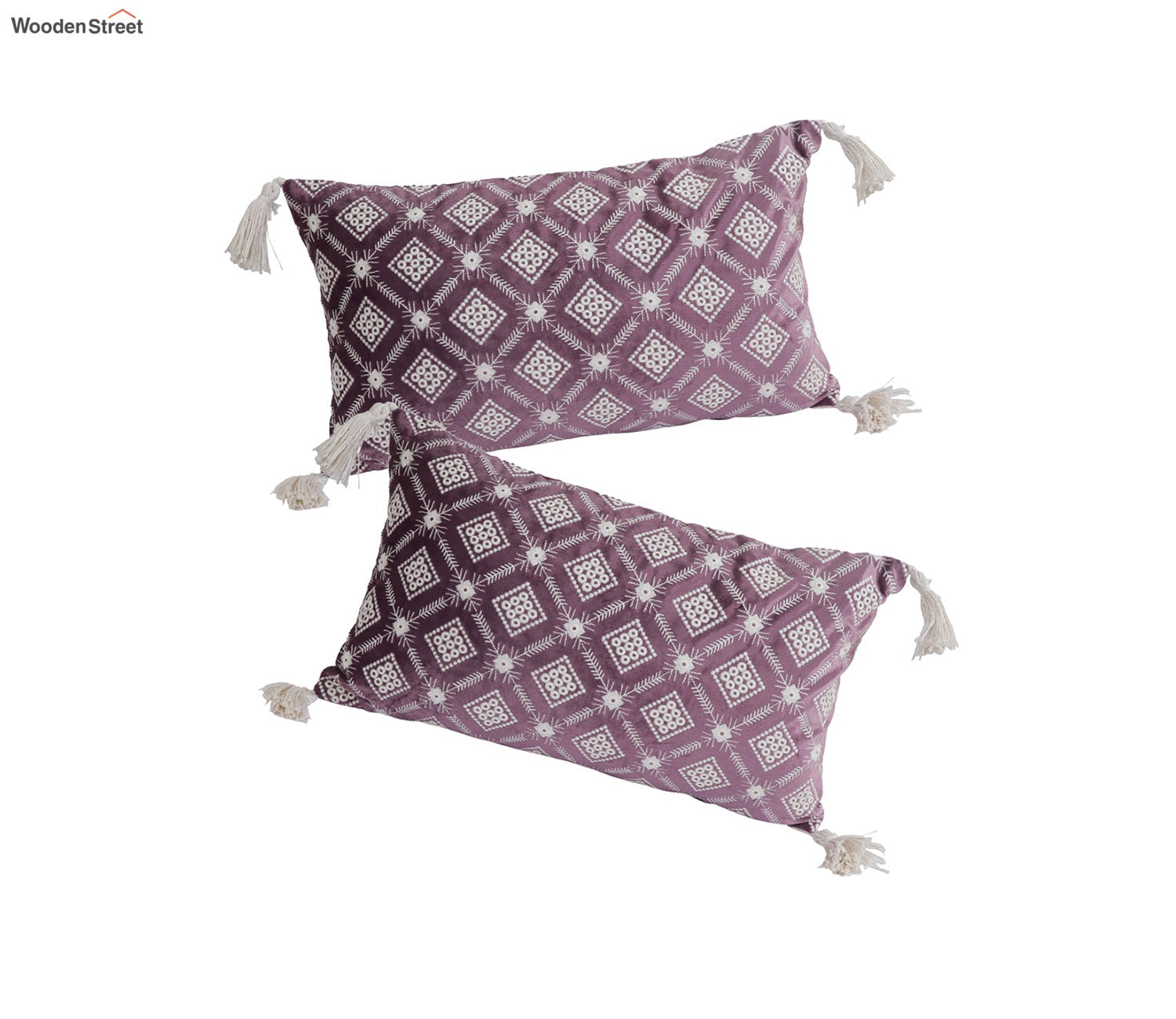 Super Soft Ethnic Design Set of 2 Embroidered Cushion Cover (Purple, 20 x 12 inches)