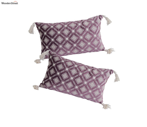 Super Soft Ethnic Design Set of 2 Embroidered Cushion Cover (Purple, 20 x 12 inches)