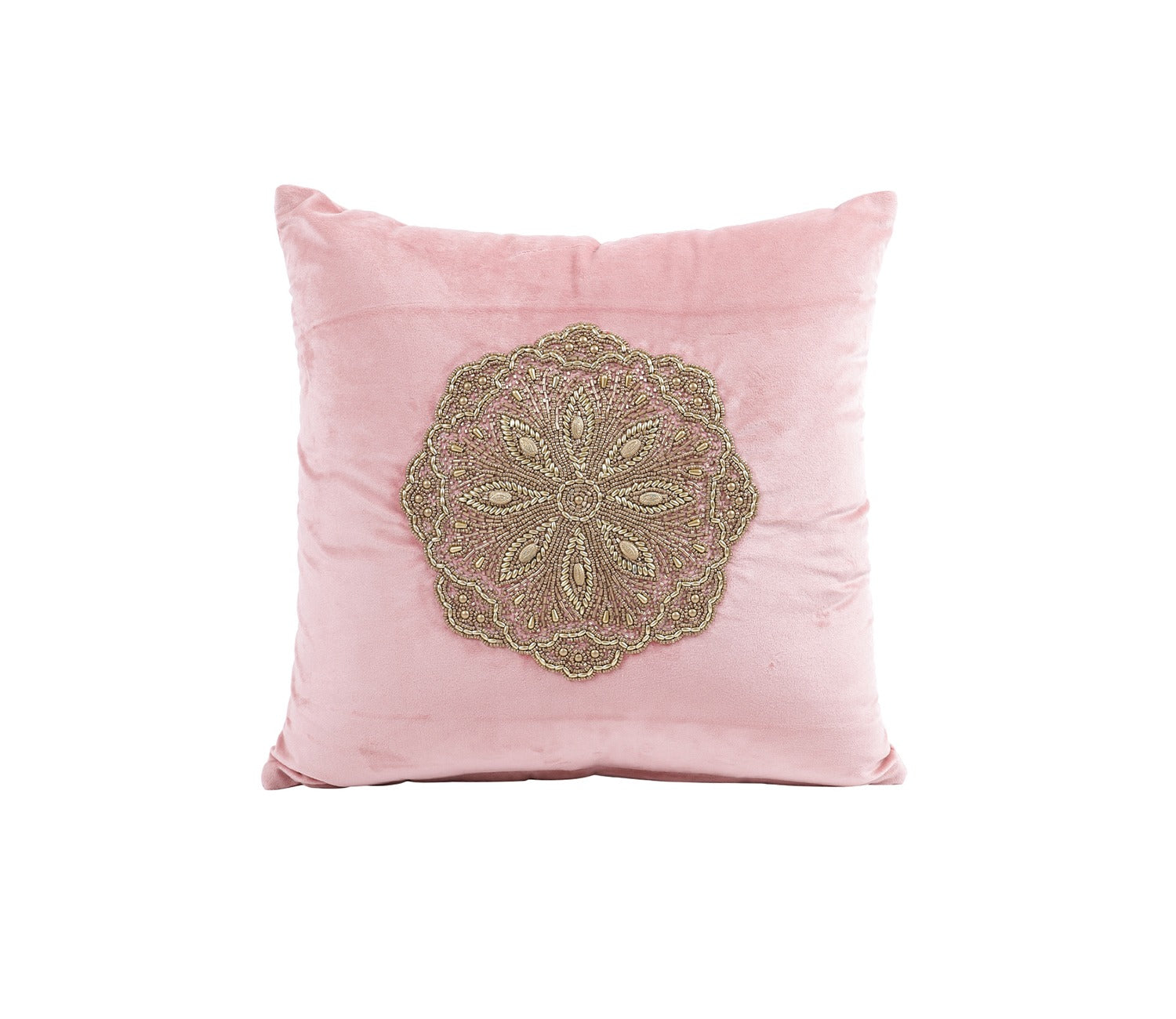 Beaded Velvet Cushion Covers - Set of 2 (Peach, 18 x 18 inch)