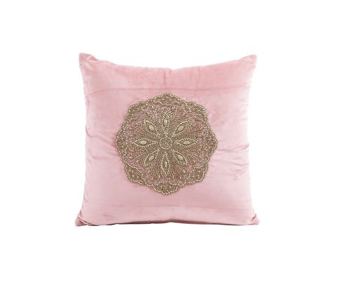 Beaded Velvet Cushion Covers - Set of 2 (Peach, 18 x 18 inch)