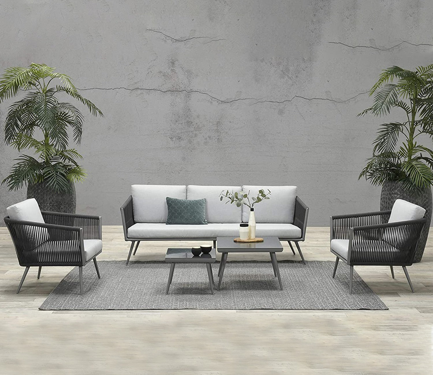 Stylish Black Rope Outdoor Furniture With Cushion Set
