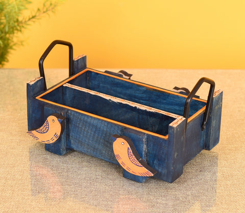 Handcrafted Wooden Love Birds Cutlery Storage Box