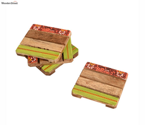 Madhubani Square Art Mangowood Handcrafted Coaster - Set of 4