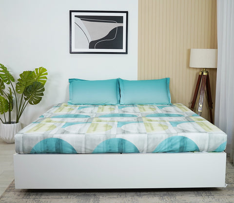 Circle 180 TC Flat Pure Cotton King Size Bedsheet With 2 Pillow Covers (Blue)